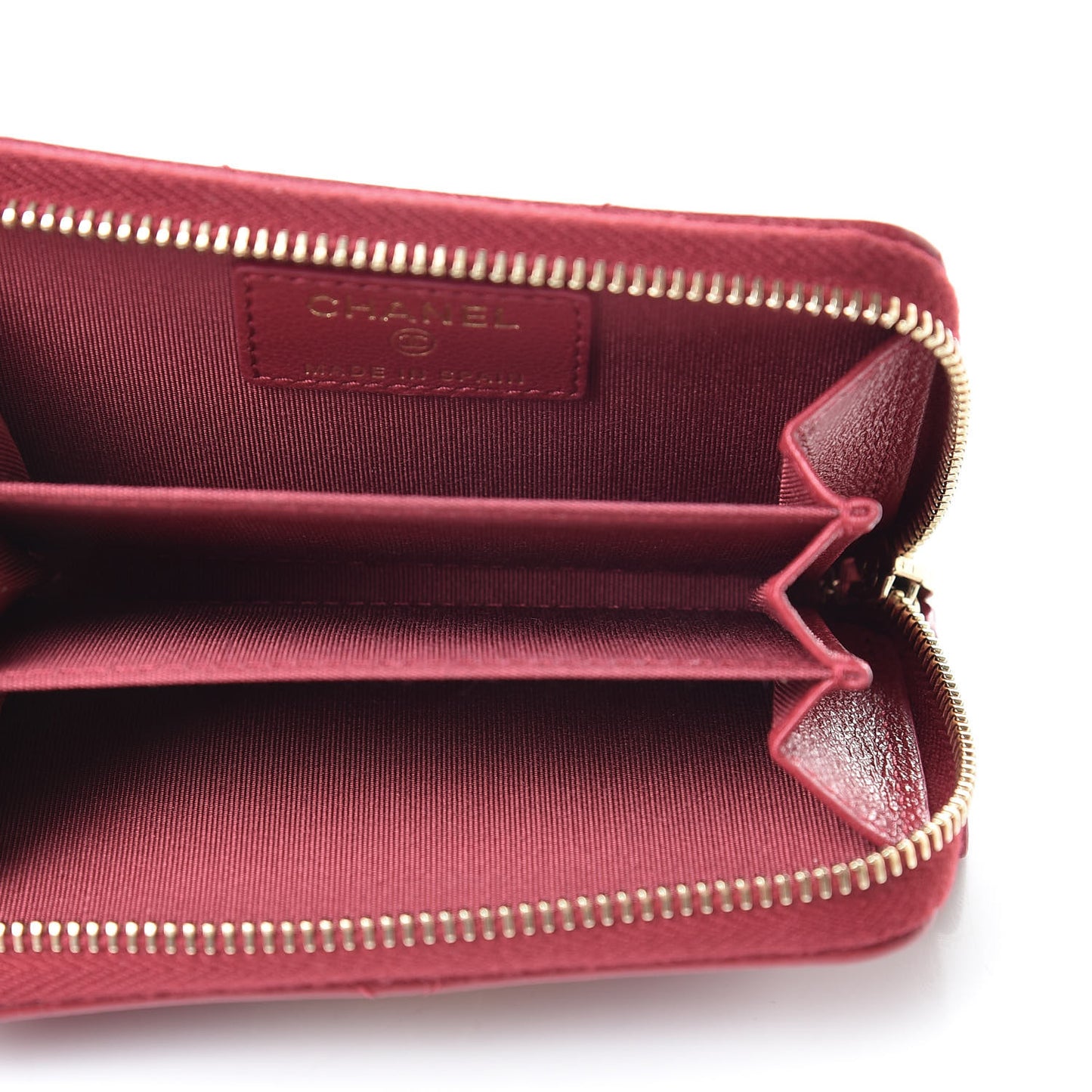 Goatskin Quilted 19 Zip Around Coin Purse Wallet Dark Pink