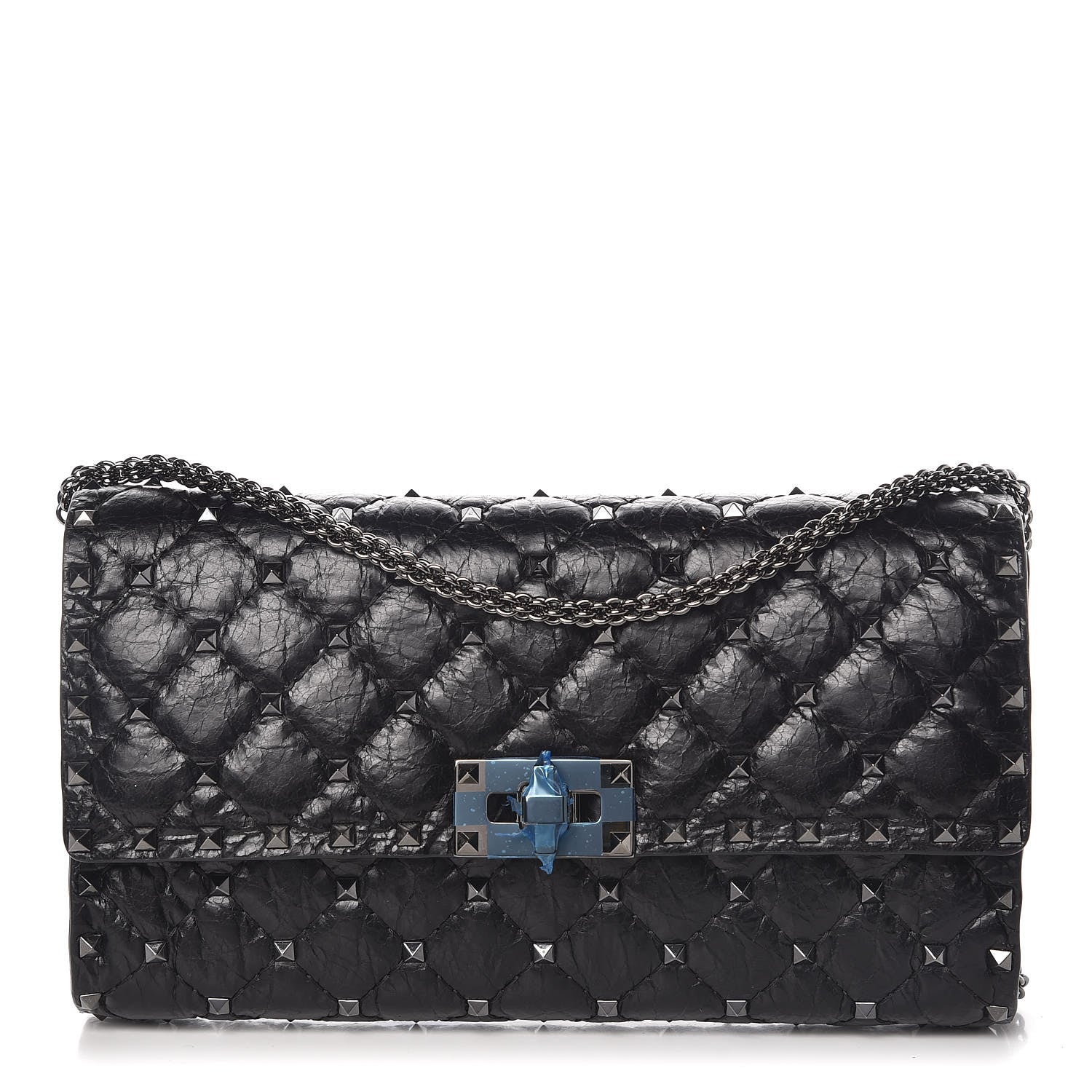 Valentino Garavani Craquele Nappa Rockstud Spike Wallet on Chain Black 1 of 10