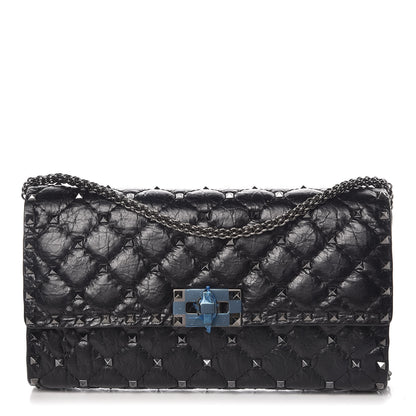 Valentino Garavani Craquele Nappa Rockstud Spike Wallet on Chain Black 1 of 10