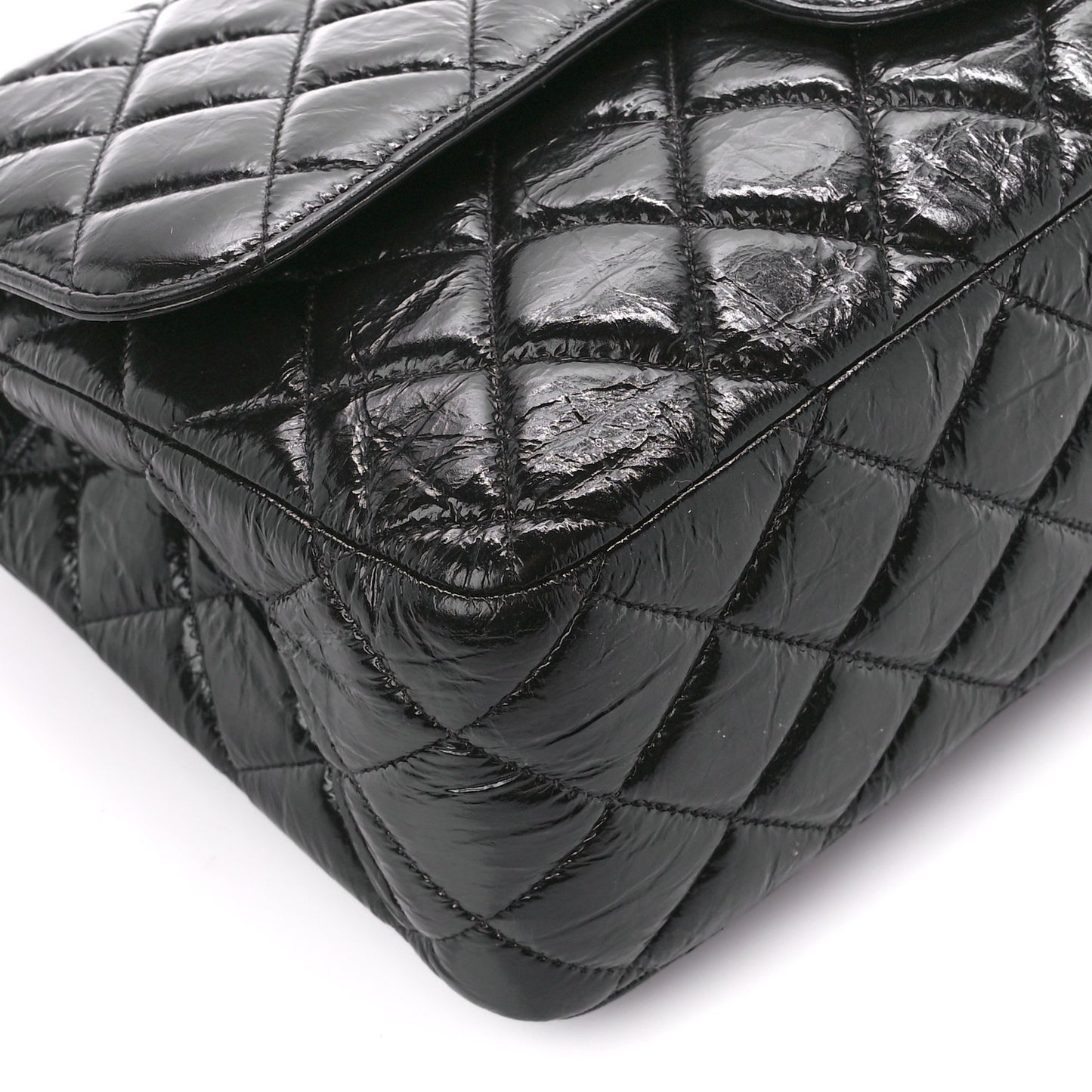 Shiny Distressed Calfskin Quilted Jumbo Double Flap So Black