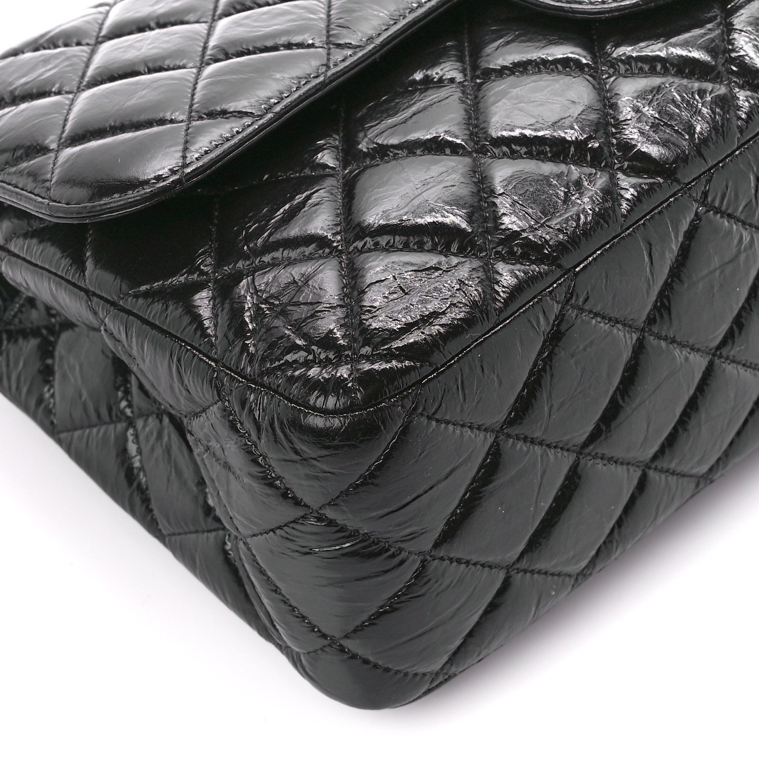 Chanel Shiny Distressed Calfskin Quilted Jumbo Double Flap So Black 10 of 13