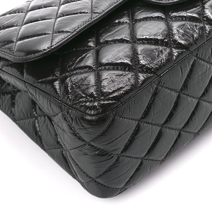 Chanel Shiny Distressed Calfskin Quilted Jumbo Double Flap So Black 10 of 13