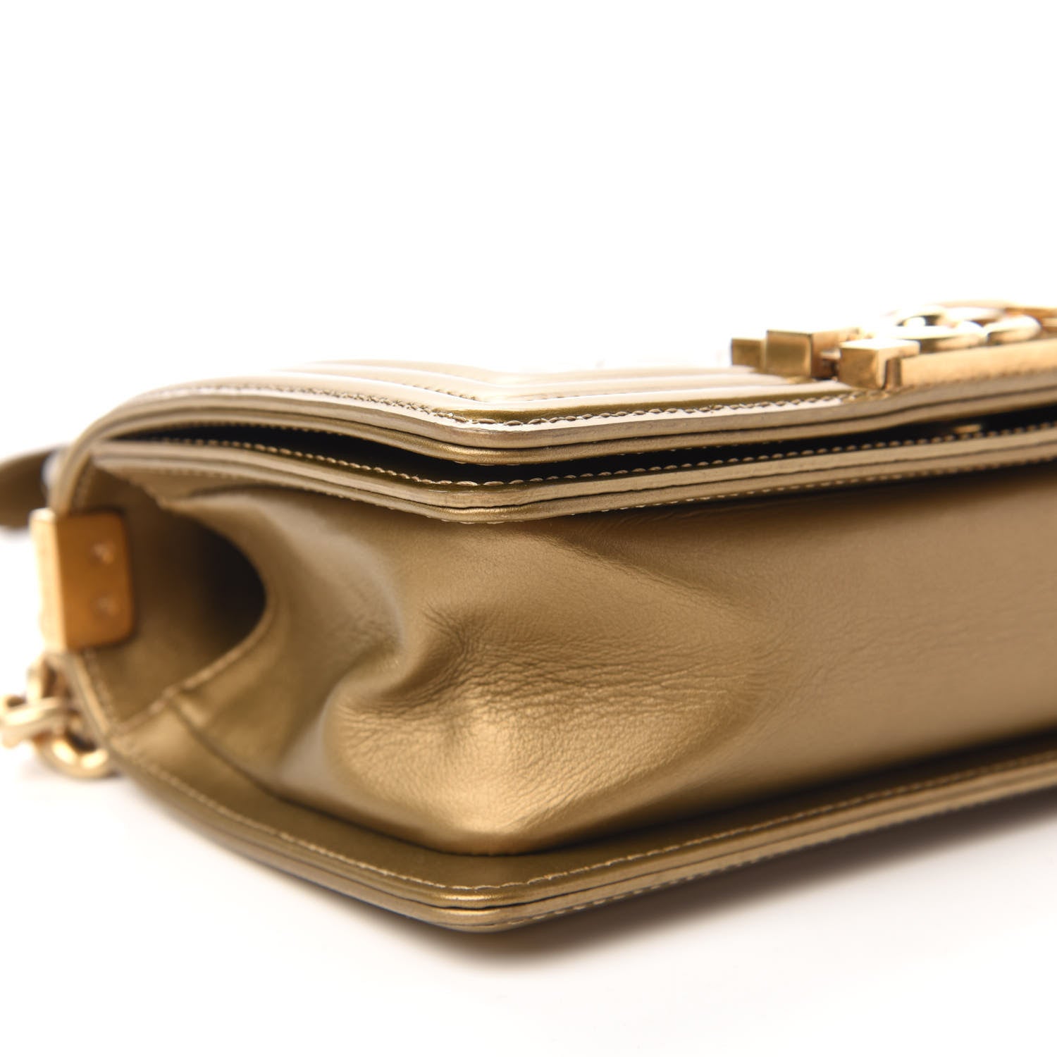 Chanel Metallic Patent Calfskin Quilted Small Boy Flap Gold 7 of 11