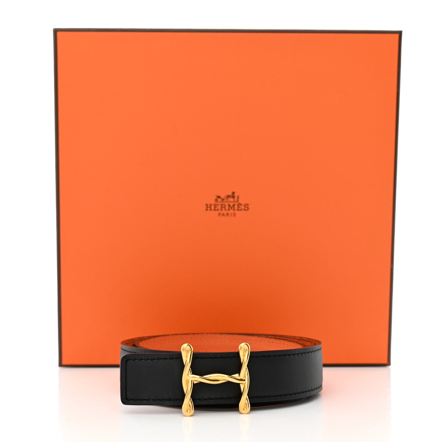 Hermes Swift Epsom 24mm H Torsade Belt 80 32 Black Orange 9 of 9