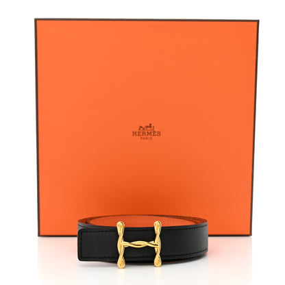 Hermes Swift Epsom 24mm H Torsade Belt 80 32 Black Orange 9 of 9