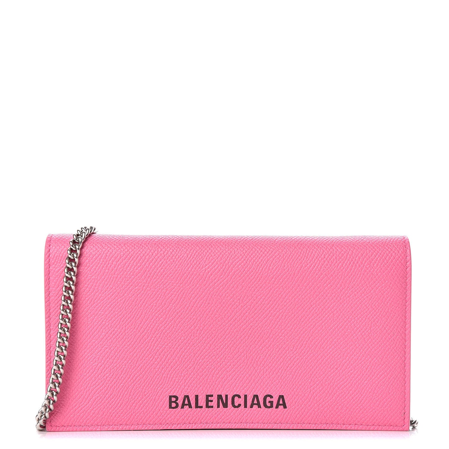 Signature Grained Calfskin Logo Ville Wallet on Chain Bubble Gum Black