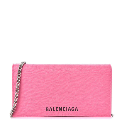 Balenciaga Signature Grained Calfskin Logo Ville Wallet on Chain Bubble Gum Black 1 of 12