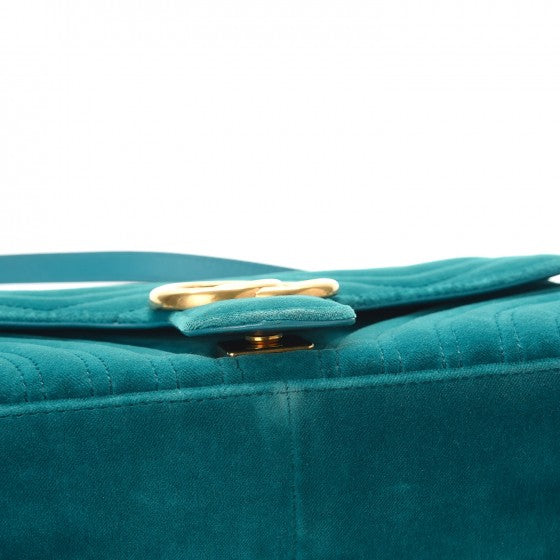 Velvet Matelasse Small GG Marmont Shoulder Bag Pavone Cyan