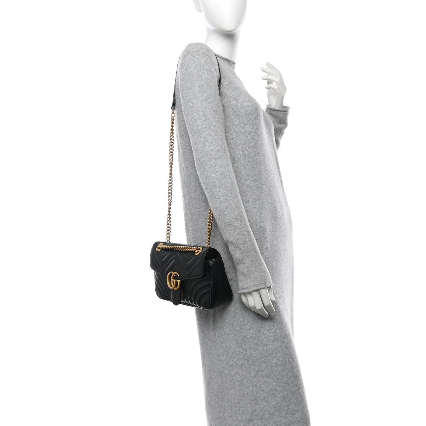 Calfskin Matelasse Small GG Marmont Shoulder Bag Black