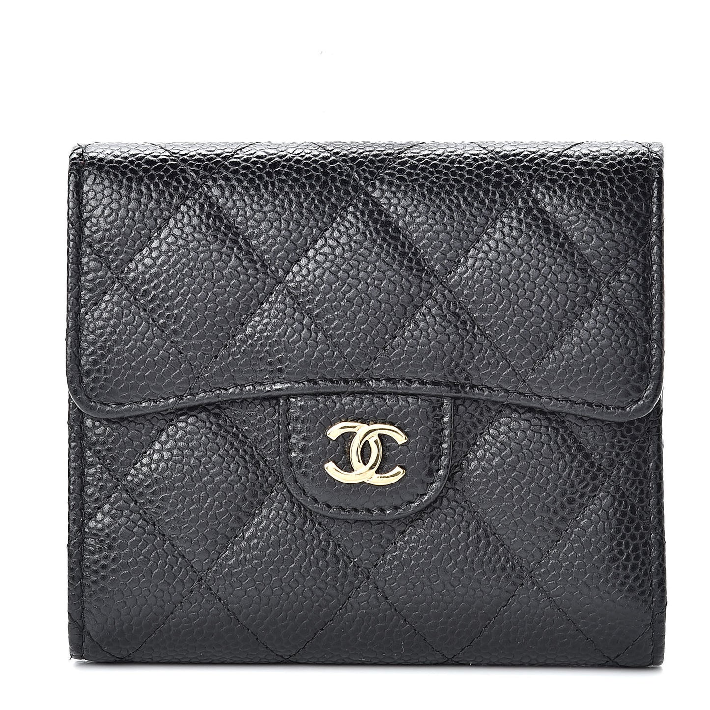 Caviar Quilted Compact Flap Wallet Black