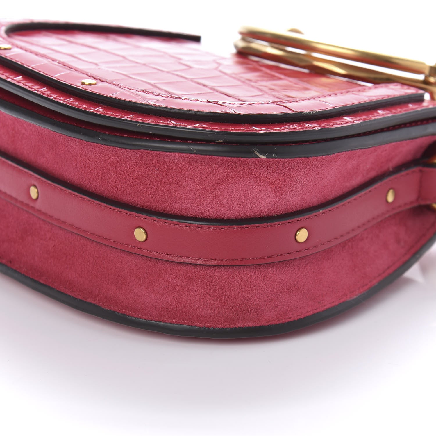 Chloe Calfskin Suede Crocodile Embossed Small Nile Bracelet Bag Crimson Pink 7 of 9