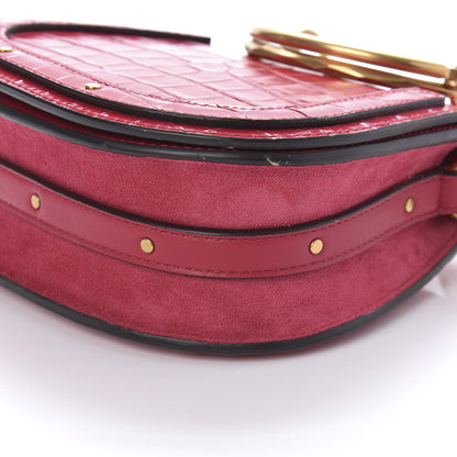 Chloe Calfskin Suede Crocodile Embossed Small Nile Bracelet Bag Crimson Pink 7 of 9