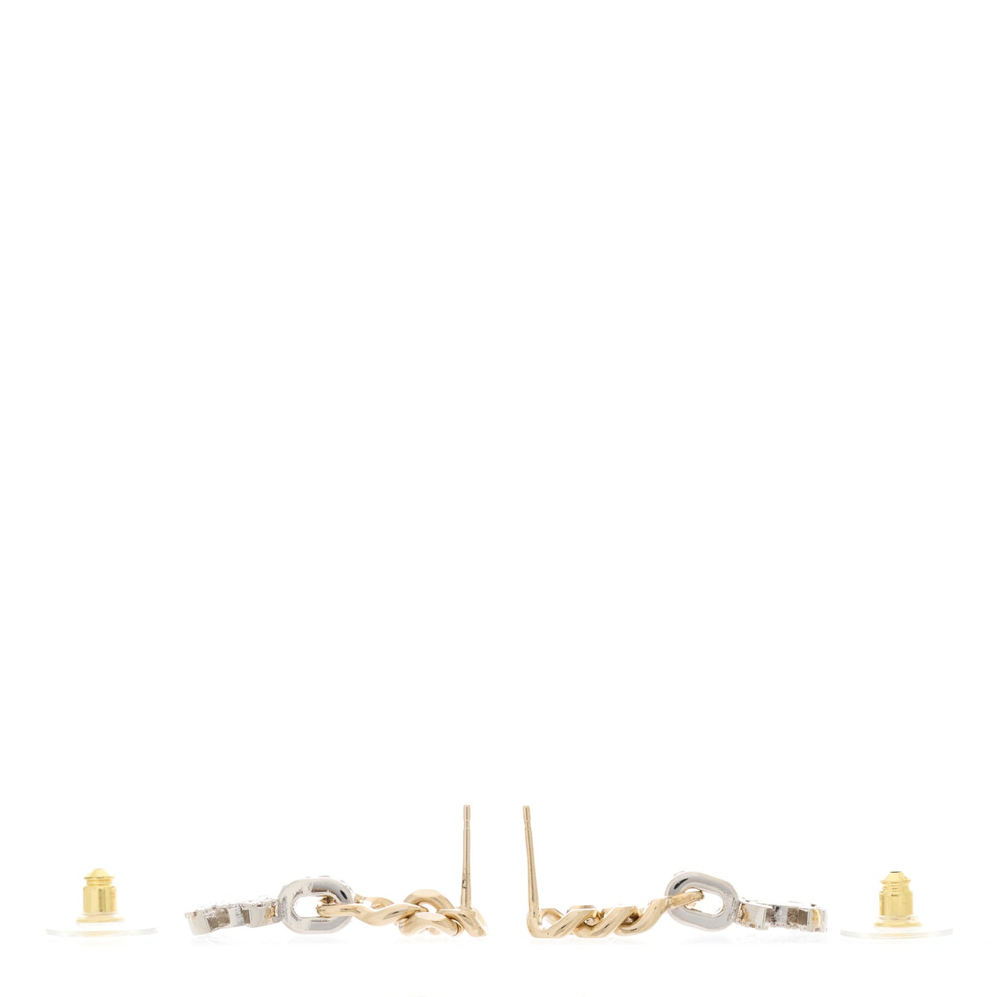 Metal Crystal CC Chain Drop Earrings Gold