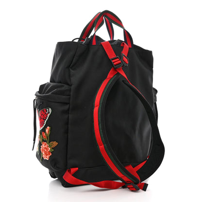 Gucci Techno Canvas Web L'Aveugle Par Amour Embroidered Double Buckle Backpack Black 4 of 11