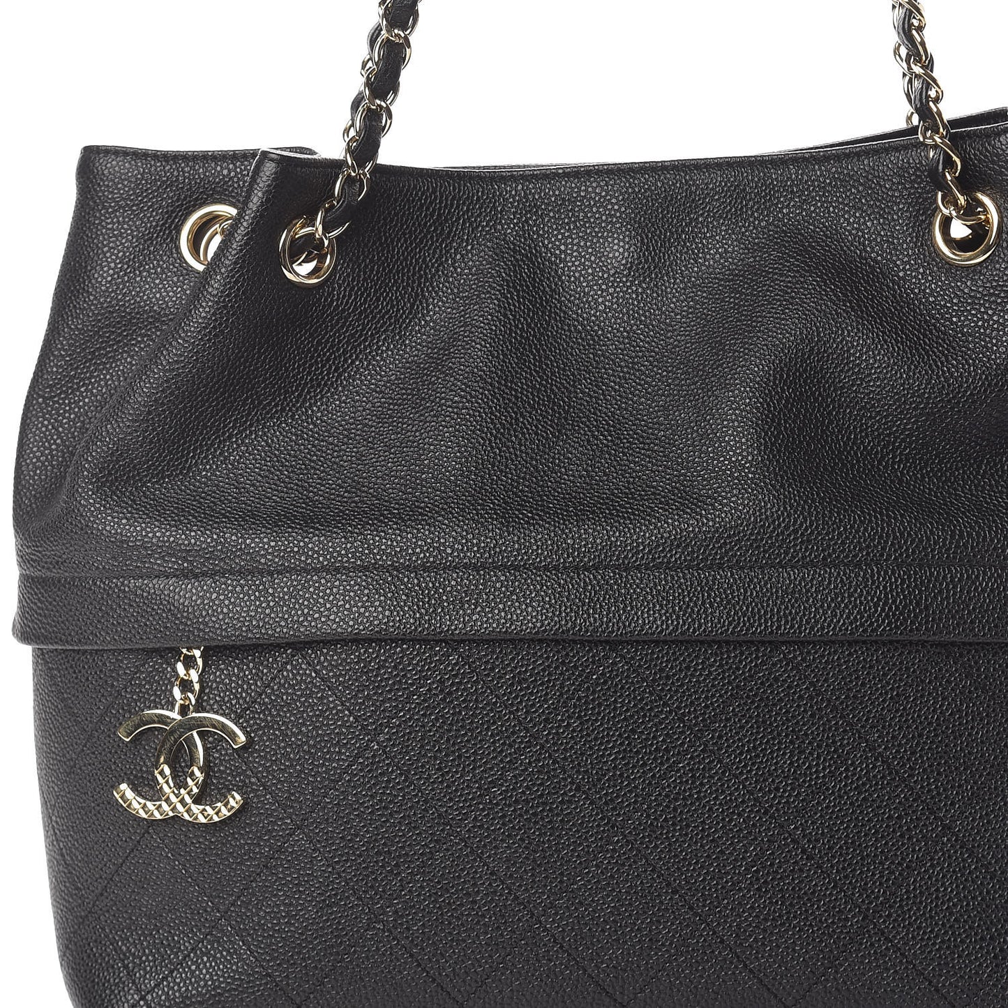 Crumpled Grained Calfskin Zip and Carry Shopping Tote Black