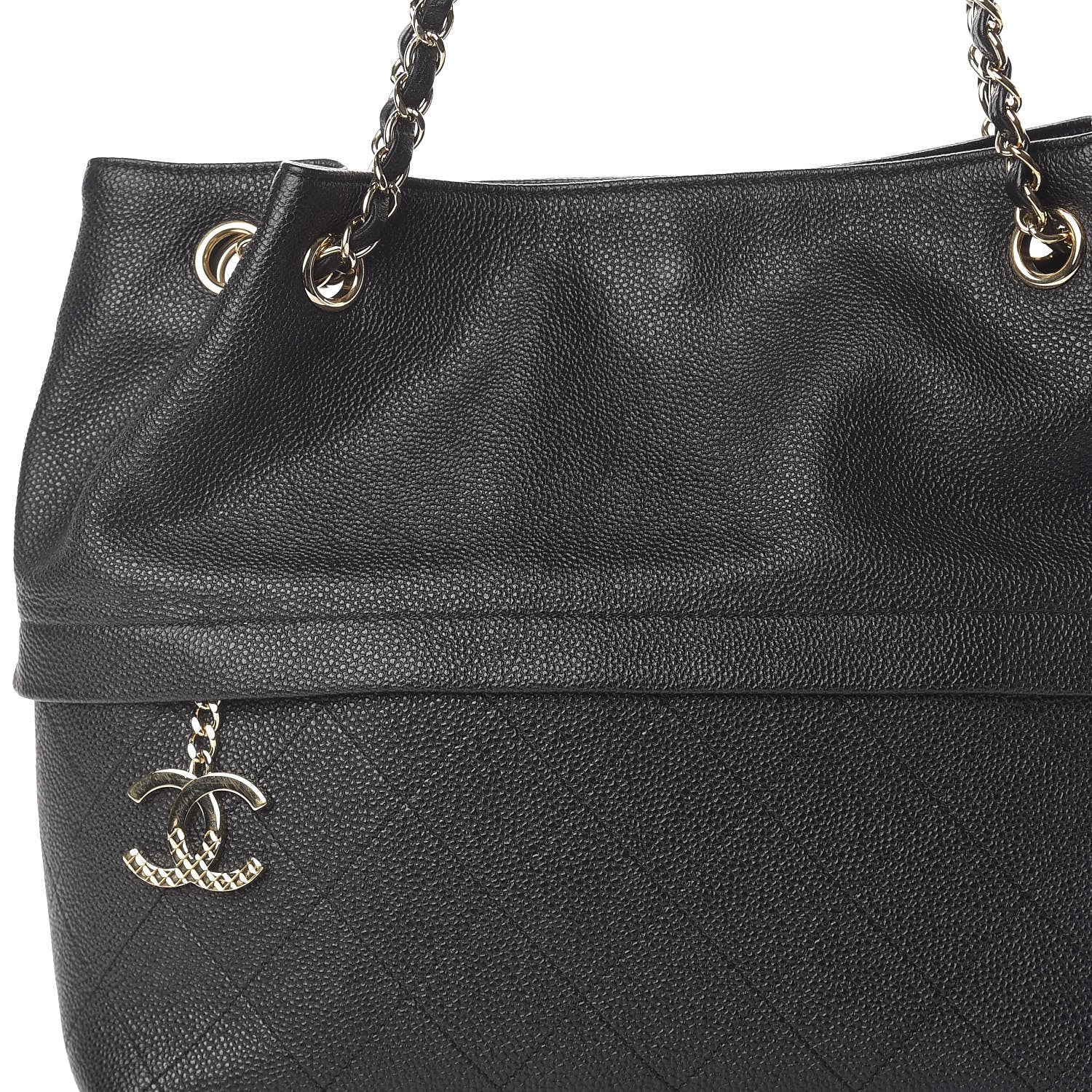 Chanel Crumpled Grained Calfskin Zip and Carry Shopping Tote Black 8 of 10