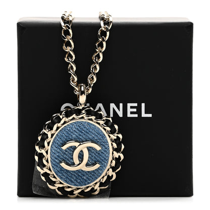 Chanel Denim CC Pendant Necklace Gold Blue Black 6 of 6