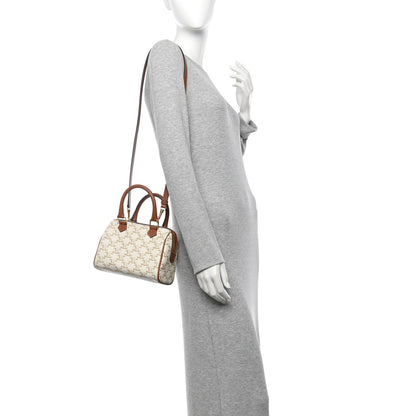Celine Triomphe Canvas Calfskin Small Boston Bag White 2 of 13