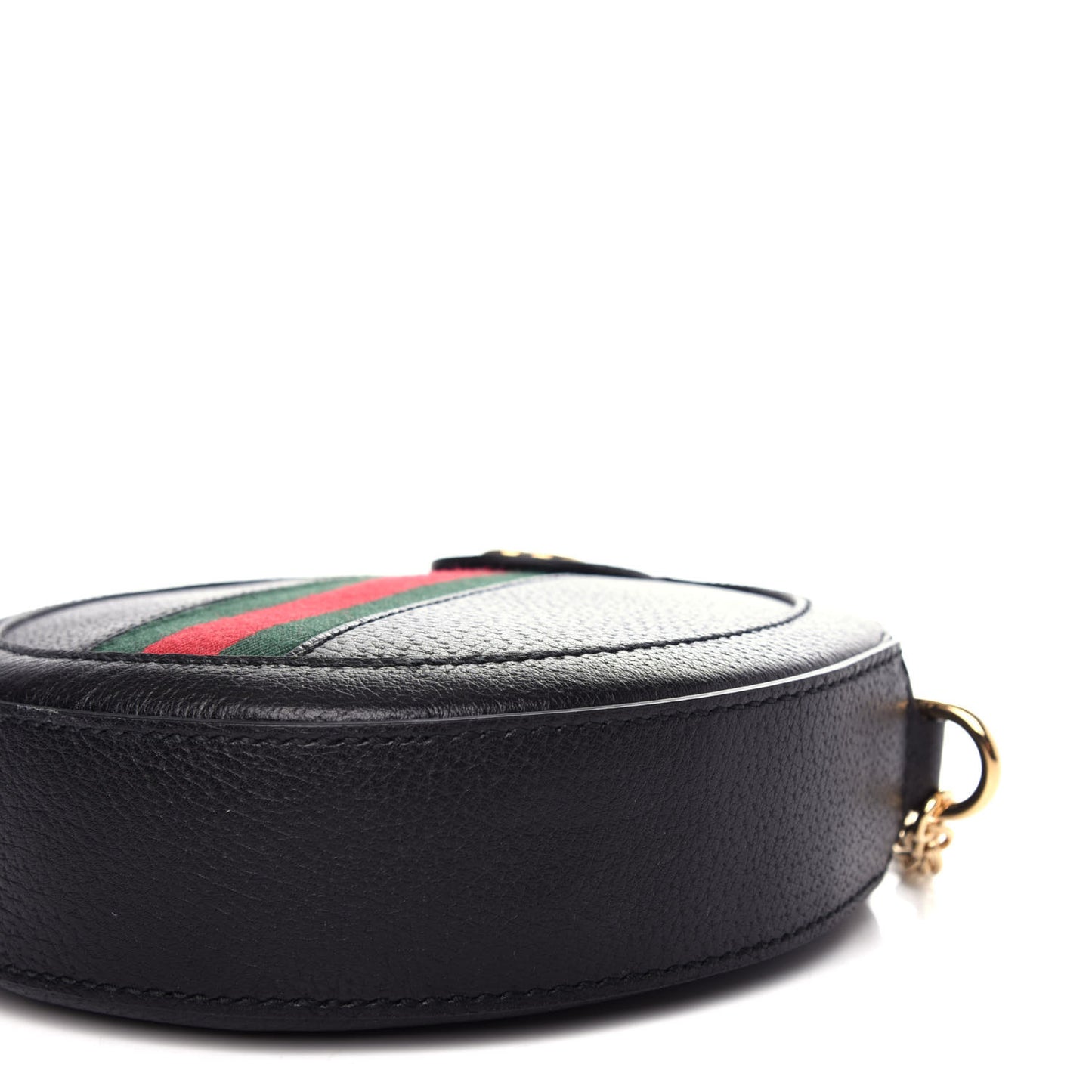 Grained Calfskin Web Mini Ophidia Round Shoulder Bag Black