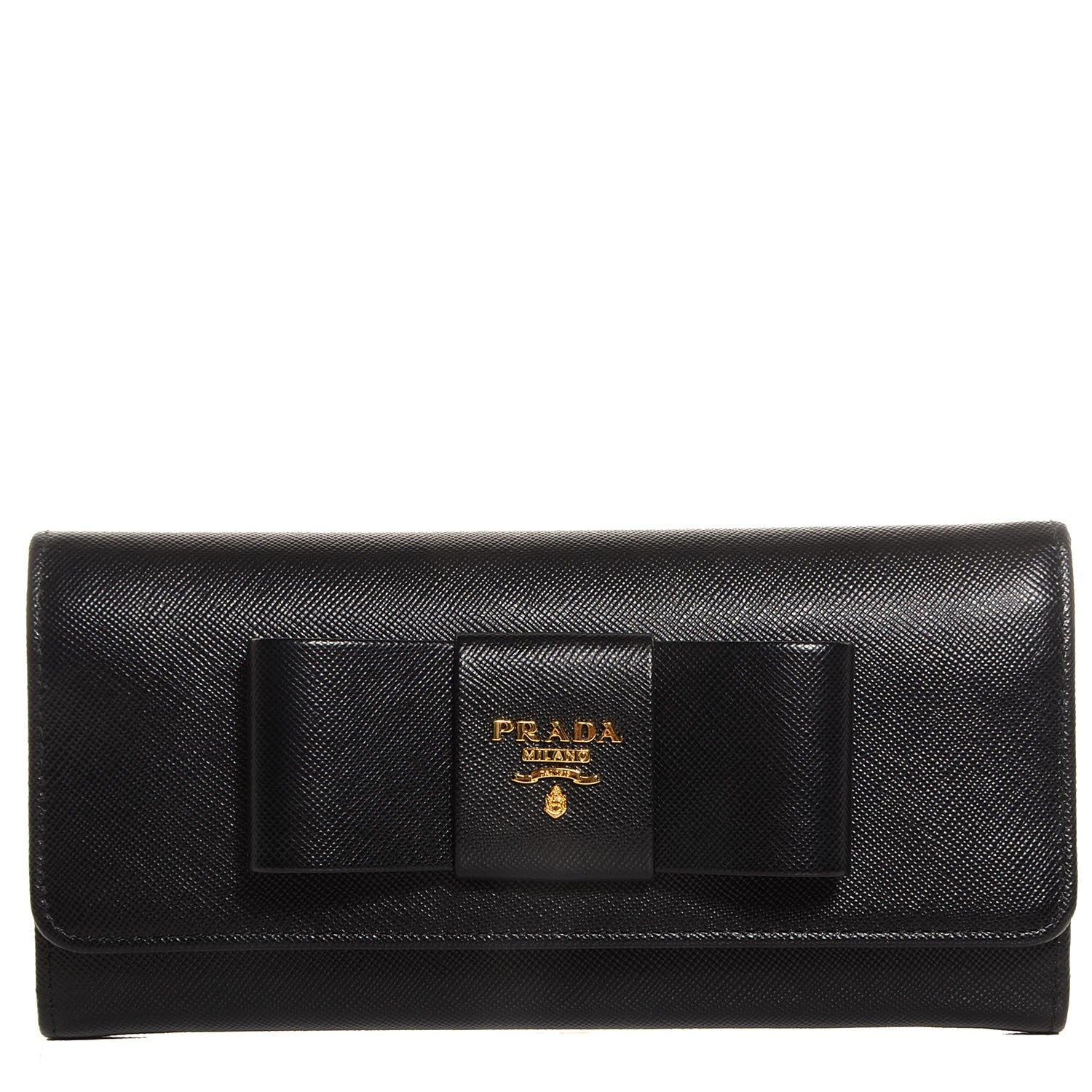 Prada Saffiano Bow Continental Wallet Nero Black 1 of 10