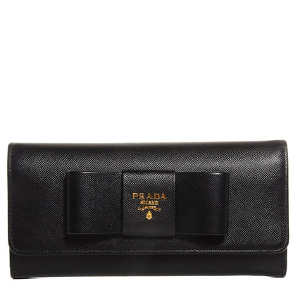 Prada Saffiano Bow Continental Wallet Nero Black 1 of 10