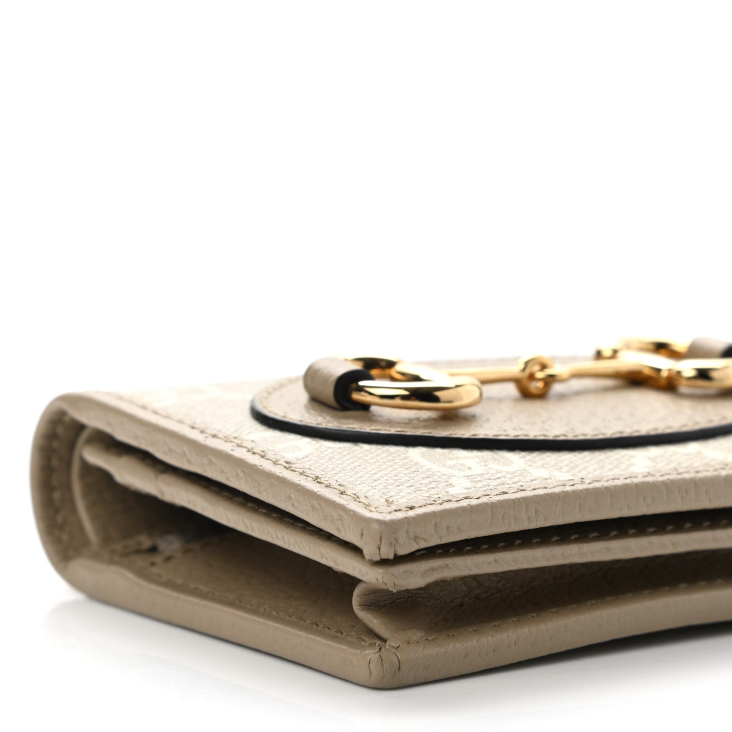 Gucci GG Supreme Monogram Textured Dollar Calfskin Horsebit 1955 Card Case Wallet Beige Mystic White Oatmeal 8 of 9
