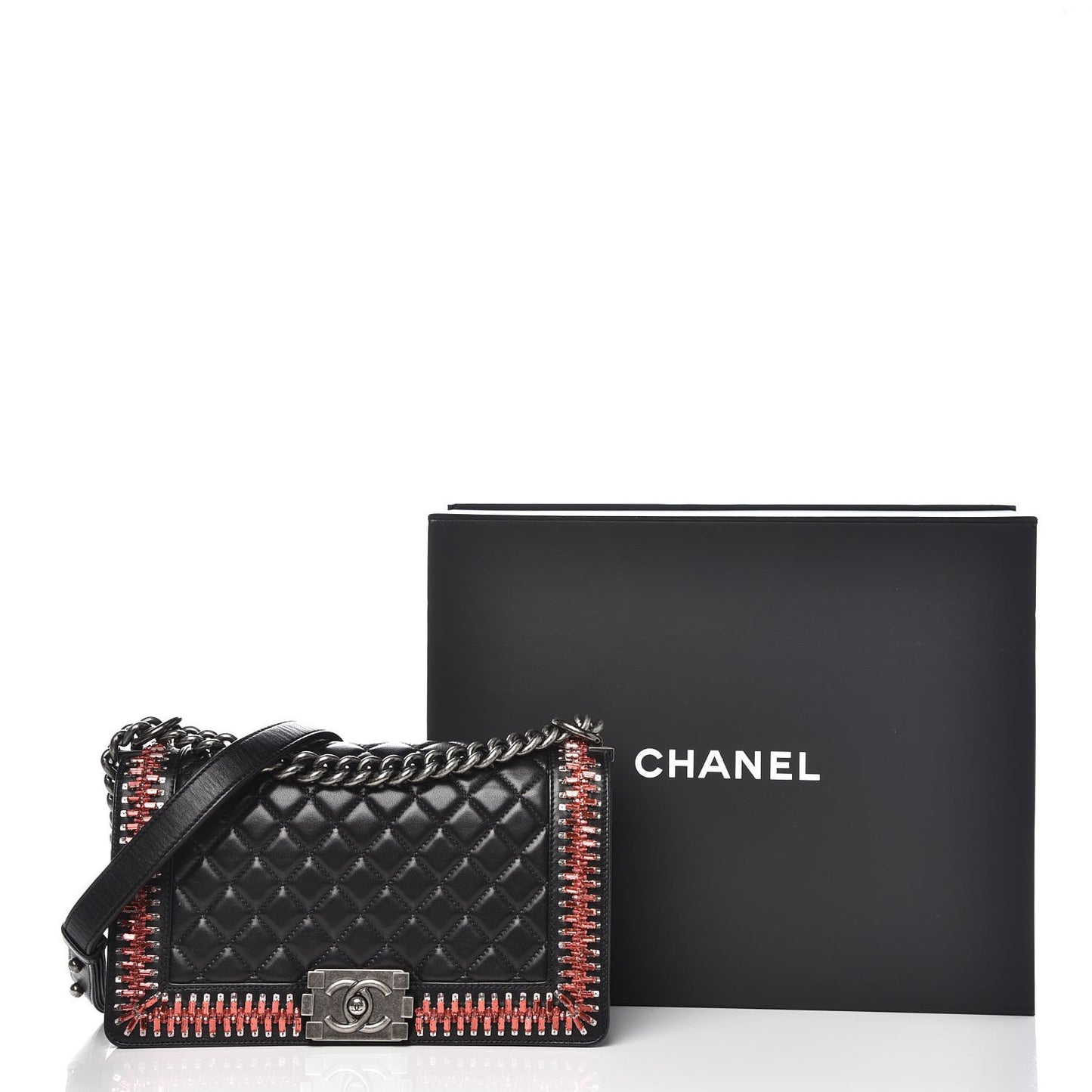 Lambskin Embellished Medium Boy Flap Black