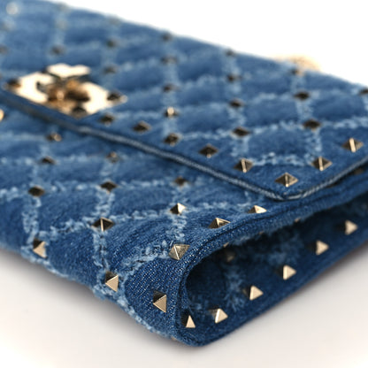 Valentino Garavani Denim Rockstud Spike Wallet on Chain Blue 8 of 8