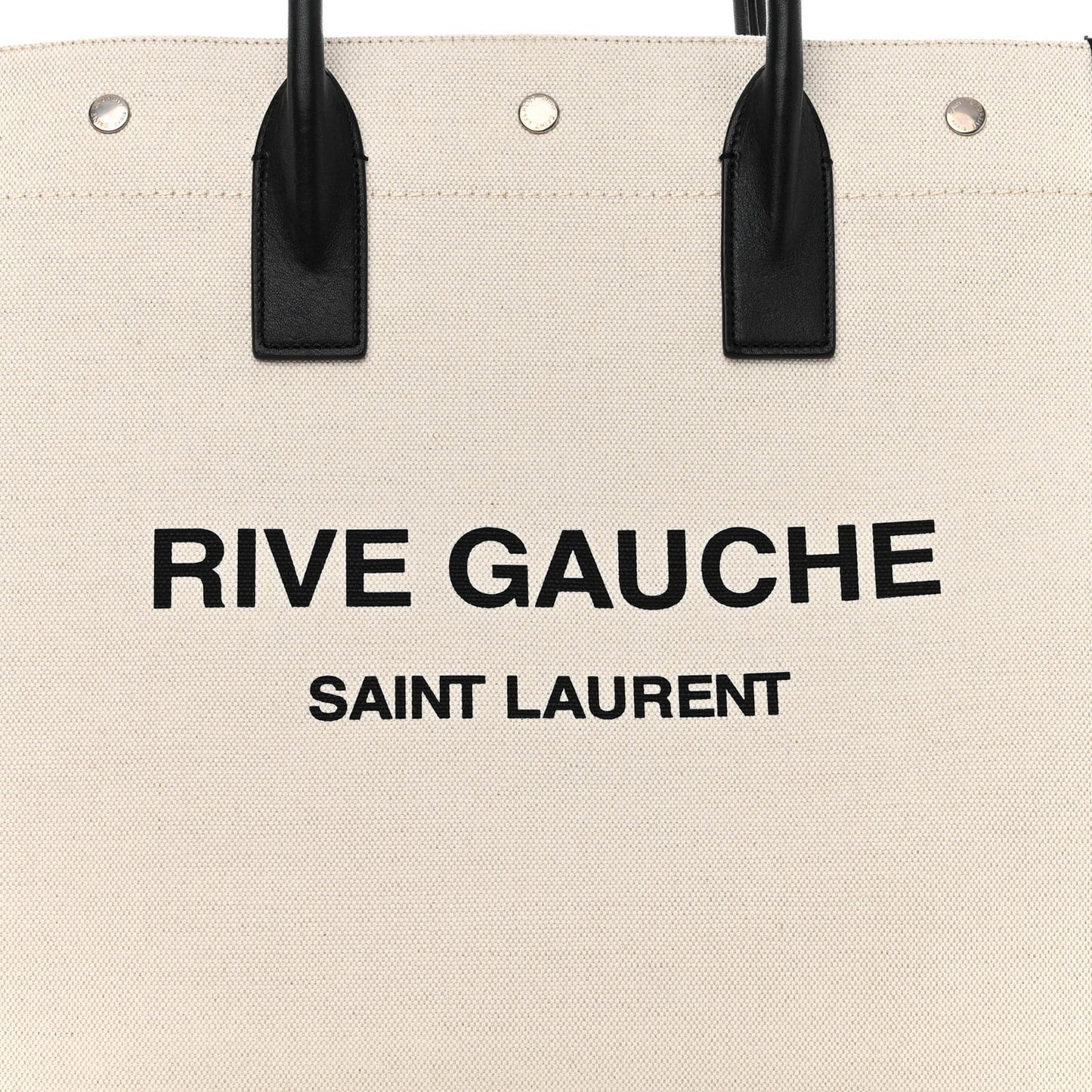 SAINT LAURENT Linen Calfskin Rive Gauche North South Tote White Black