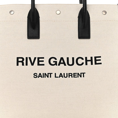 Saint Laurent SAINT LAURENT Linen Calfskin Rive Gauche North South Tote White Black 6 of 8