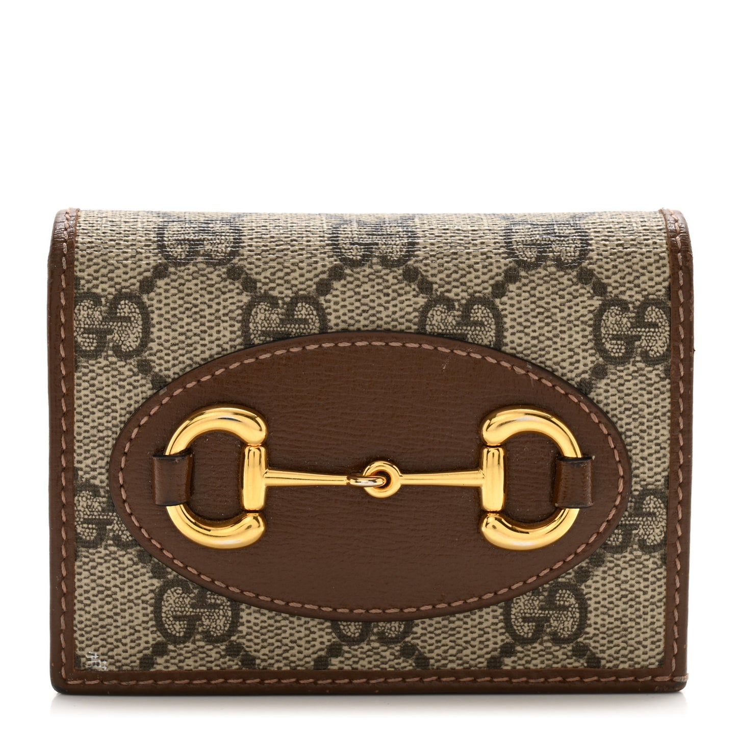 GG Supreme Monogram Horsebit 1955 Card Case Wallet Beige Ebony Brown Sugar