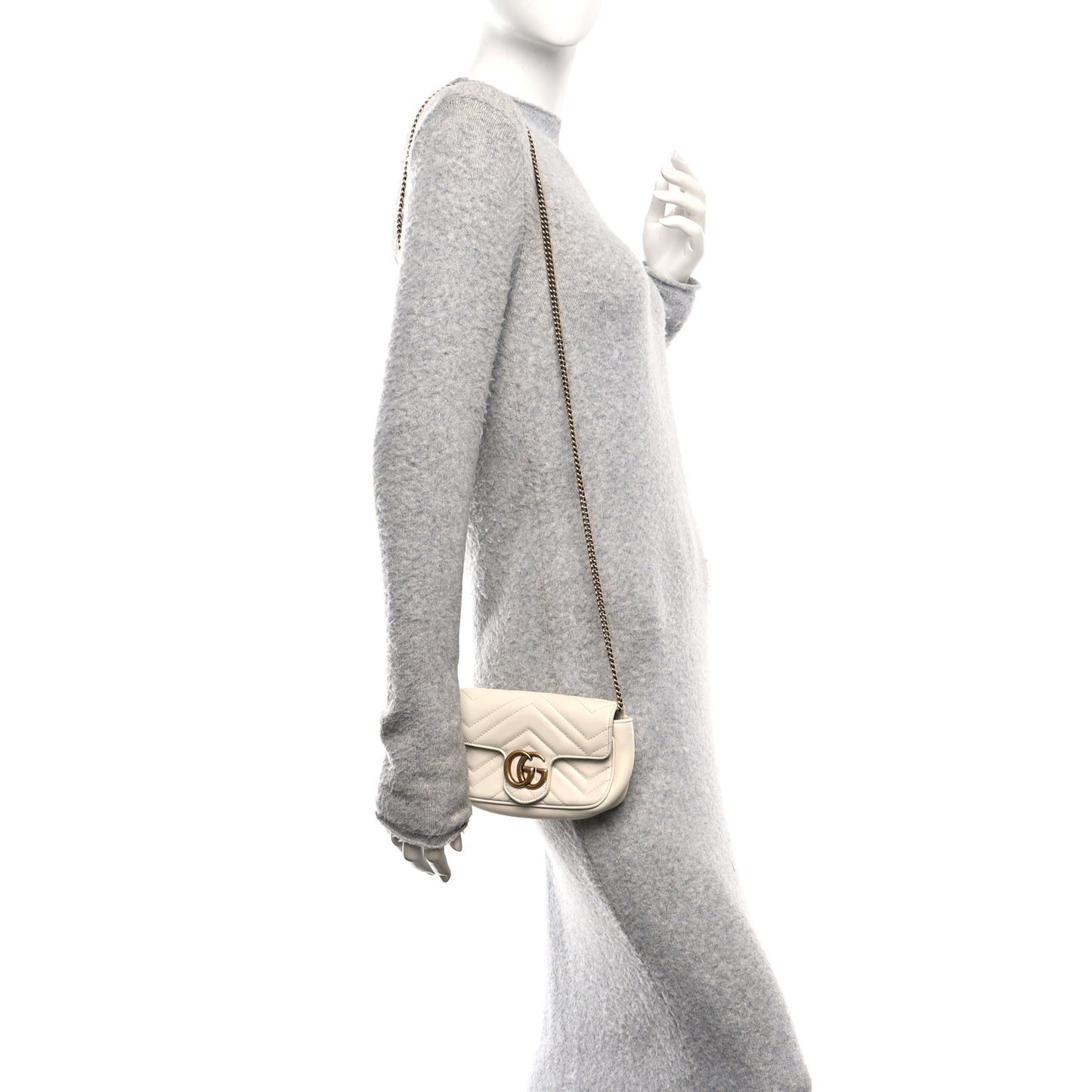 Calfskin Matelasse Super Mini GG Marmont Shoulder Bag White