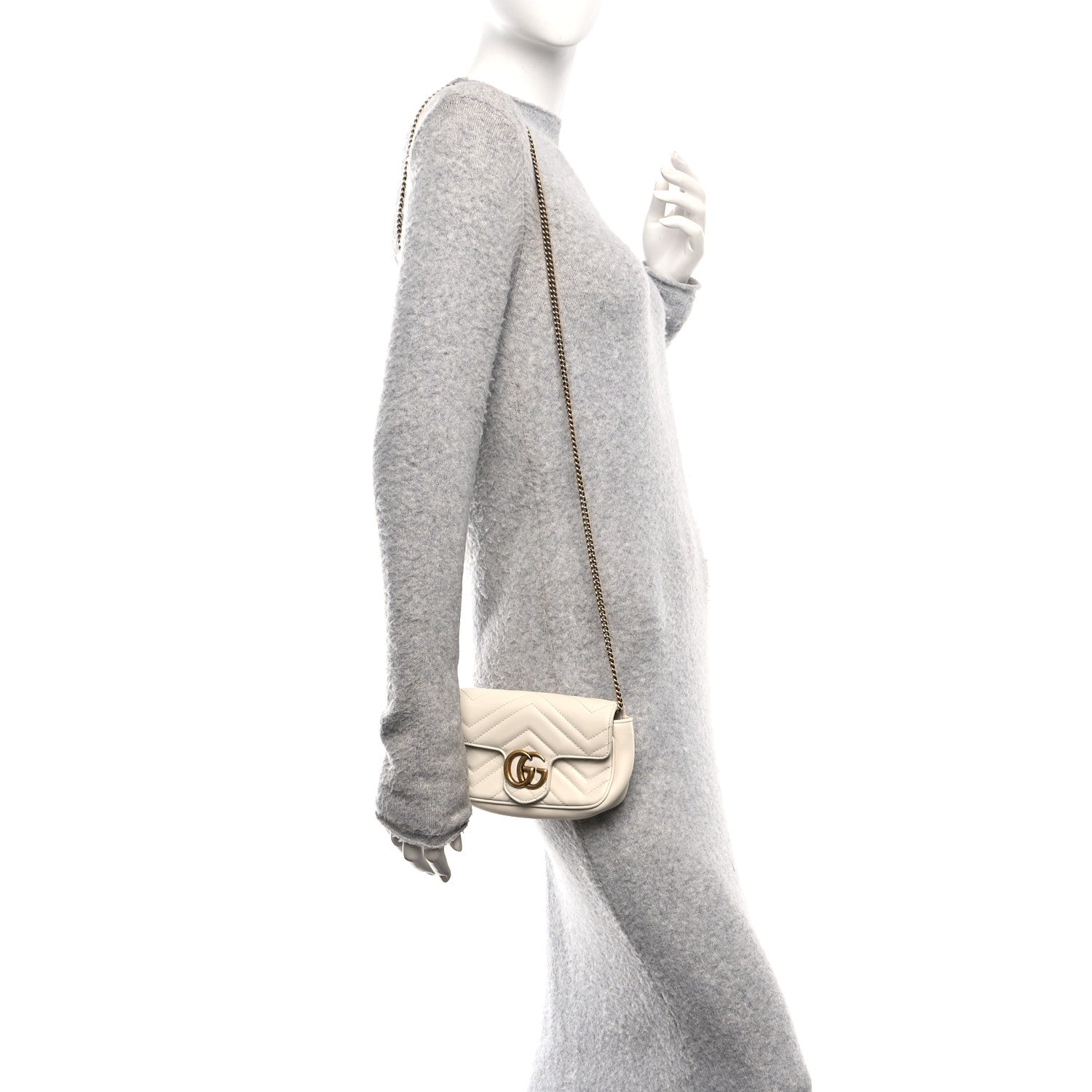 Gucci Calfskin Matelasse Super Mini GG Marmont Shoulder Bag White 2 of 12