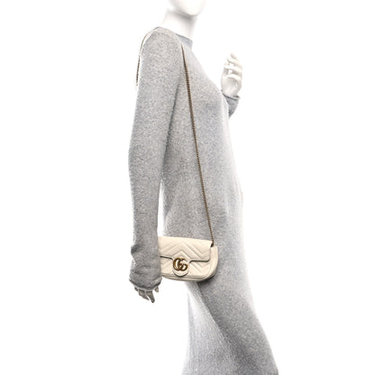Gucci Calfskin Matelasse Super Mini GG Marmont Shoulder Bag White 2 of 12