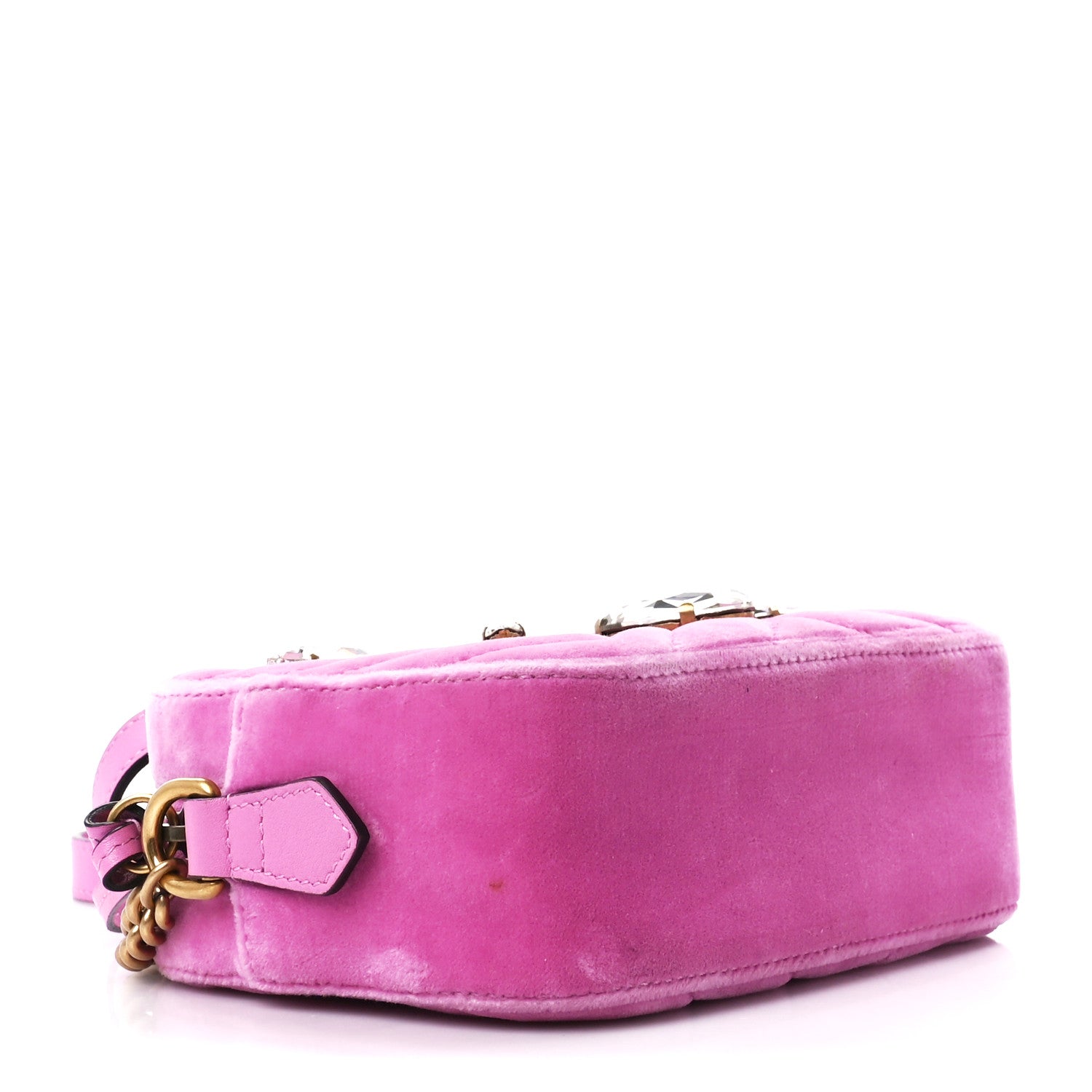 Gucci Velvet Matelasse Marquise Crystals Mini GG Marmont Chain Shoulder Bag Malva 4 of 10