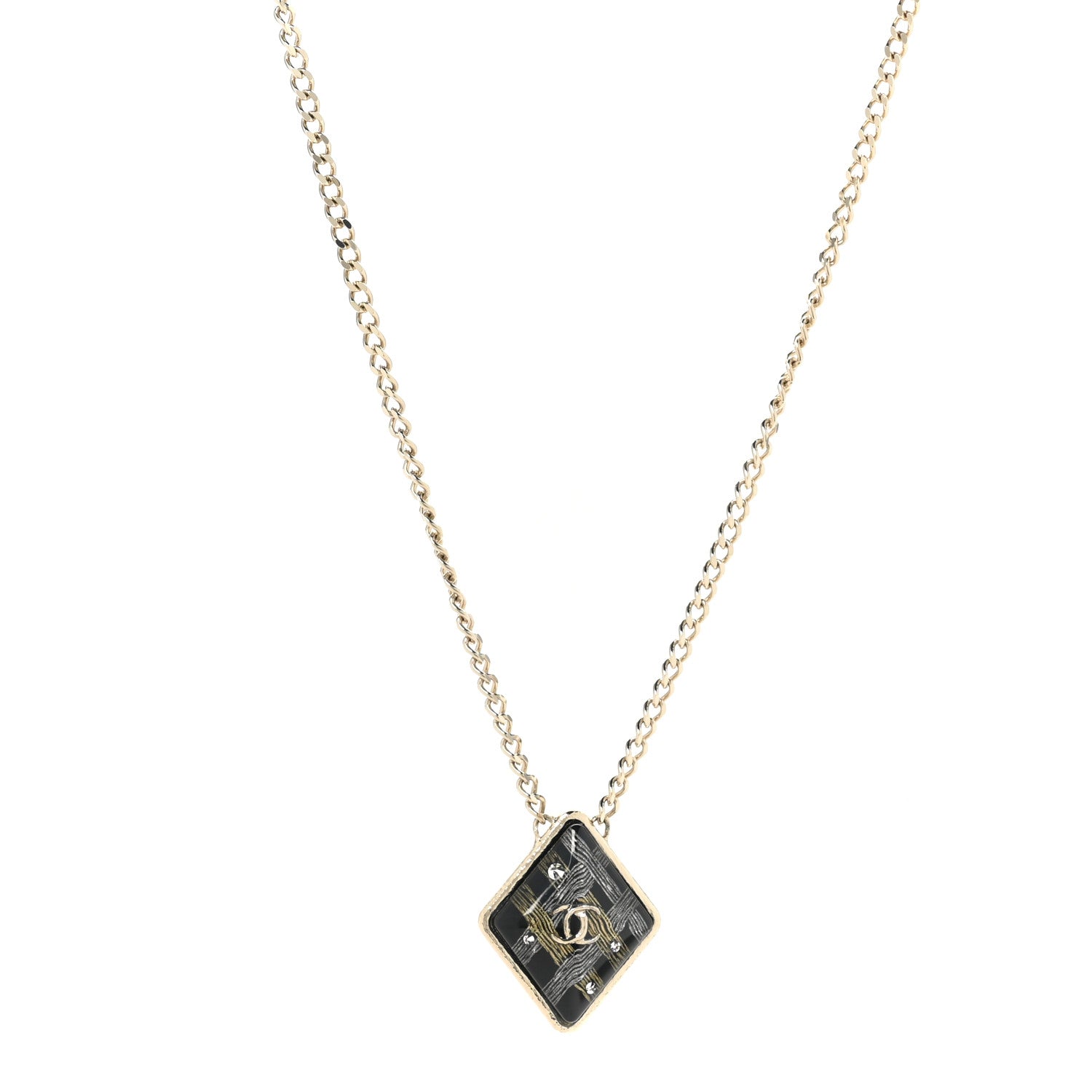 Chanel Metal Resin Enamel Crystal CC Necklace Gold Black White 1 of 6