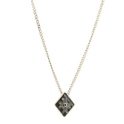 Chanel Metal Resin Enamel Crystal CC Necklace Gold Black White 1 of 6