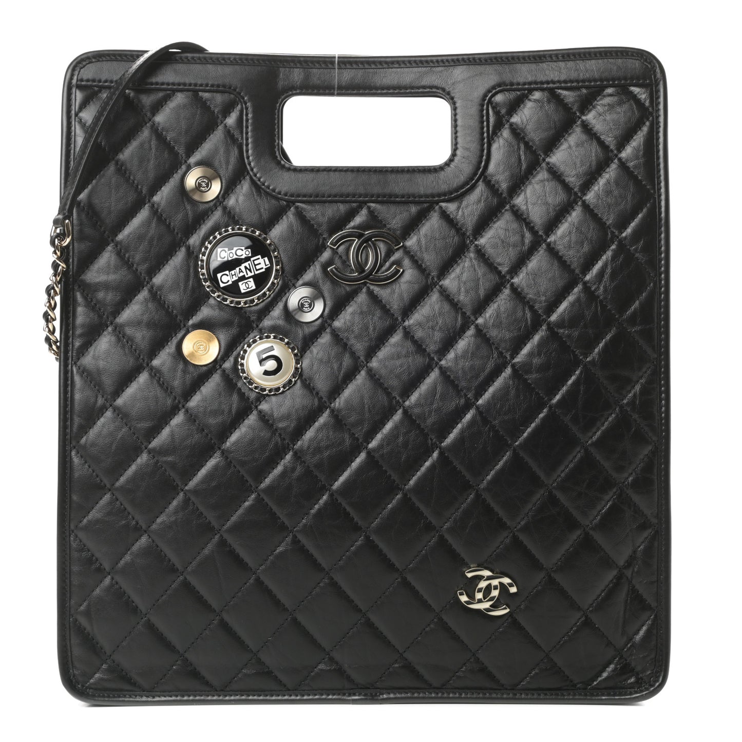 Aged Calfskin Medium Charm Shopping Bag Black
