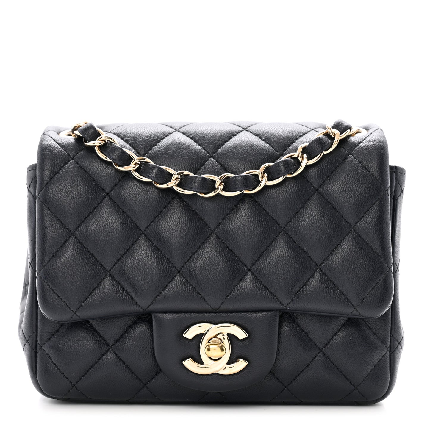 Lambskin Quilted Mini Square Flap Navy