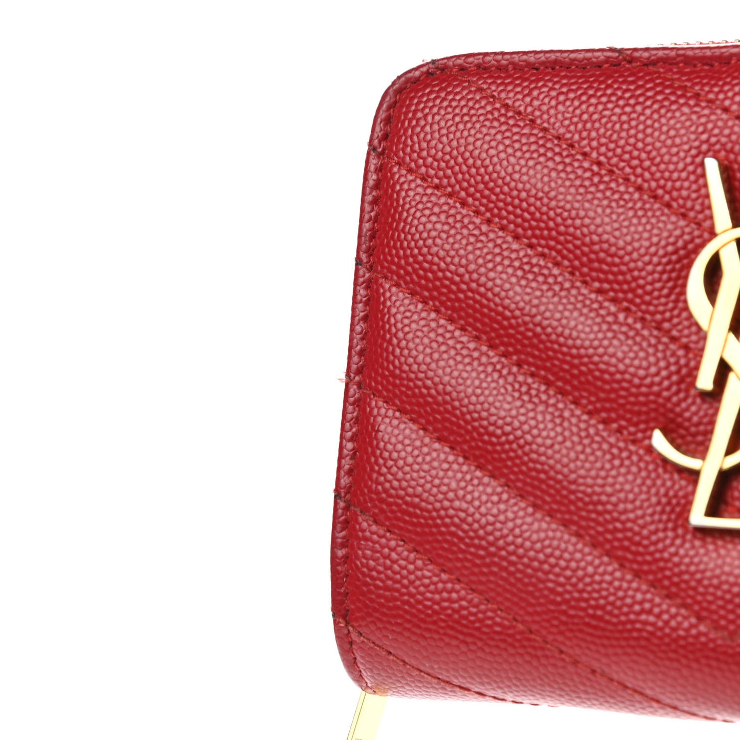 Grain De Poudre Matelasse Chevron Monogram Compact Zip Around Wallet Red