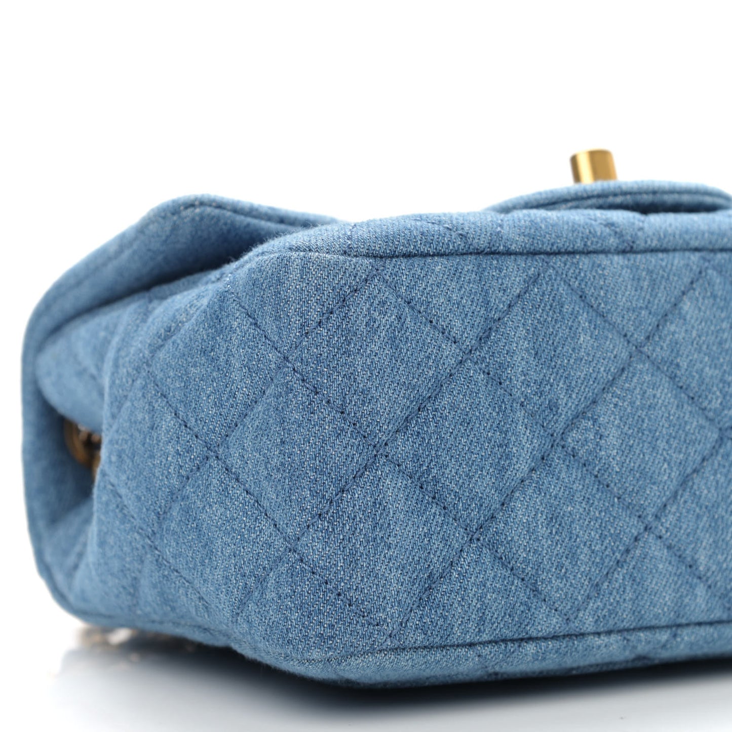 Denim Quilted Mini Pearl Crush Flap Blue