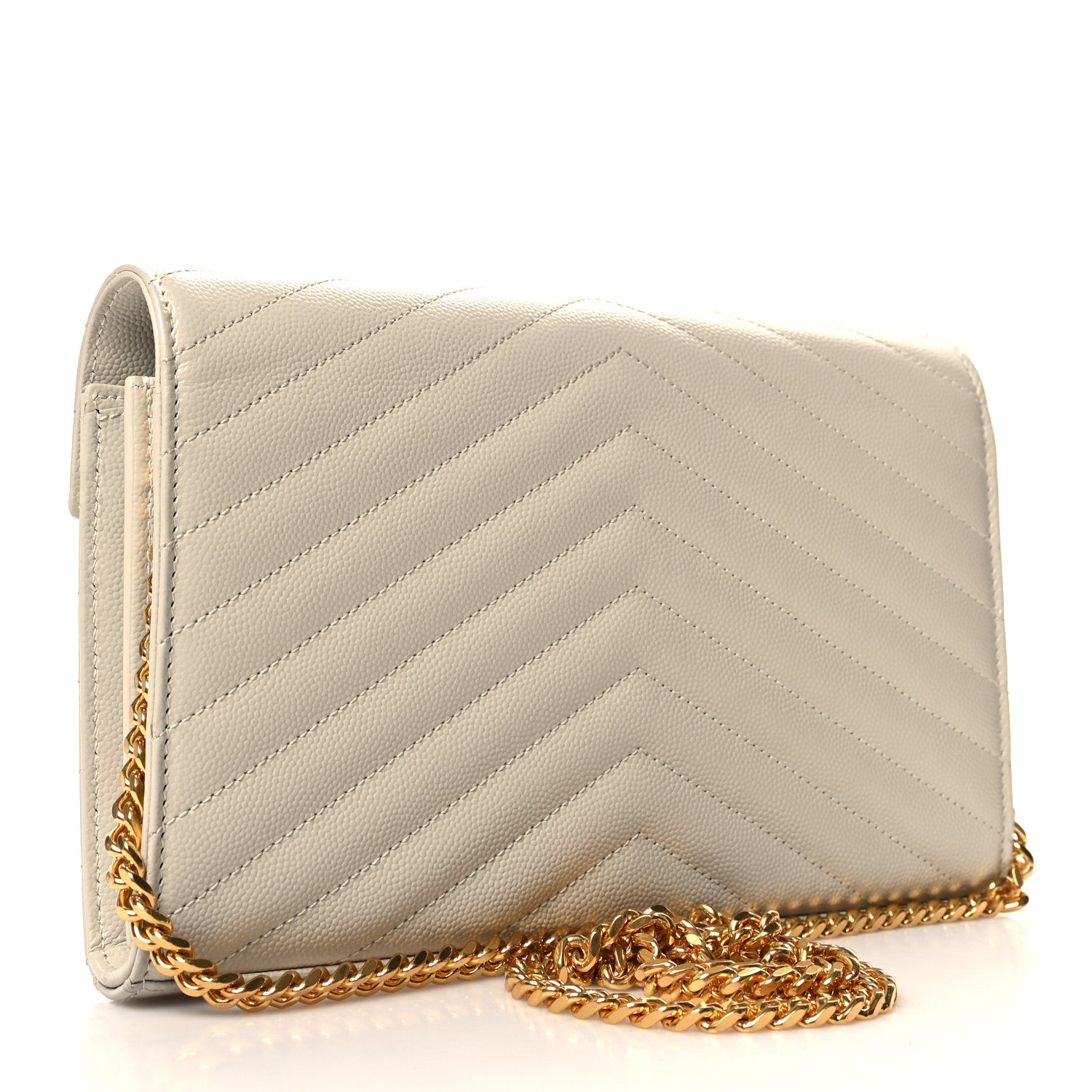 Saint Laurent Grain De Poudre Matelasse Chevron Monogram Chain Wallet Crema Soft 3 of 11