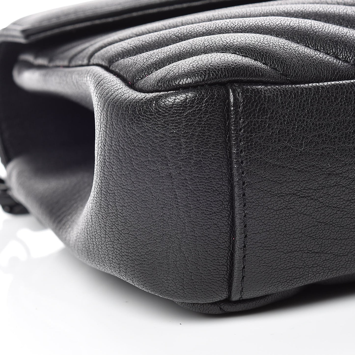 Sheepskin Matelasse Chevron Monogram Medium College Bag Black