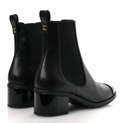 Chanel Shiny Grained Calfskin Patent Cap Toe Interlocking CC Short Boots 37.5 Black 5 of 12