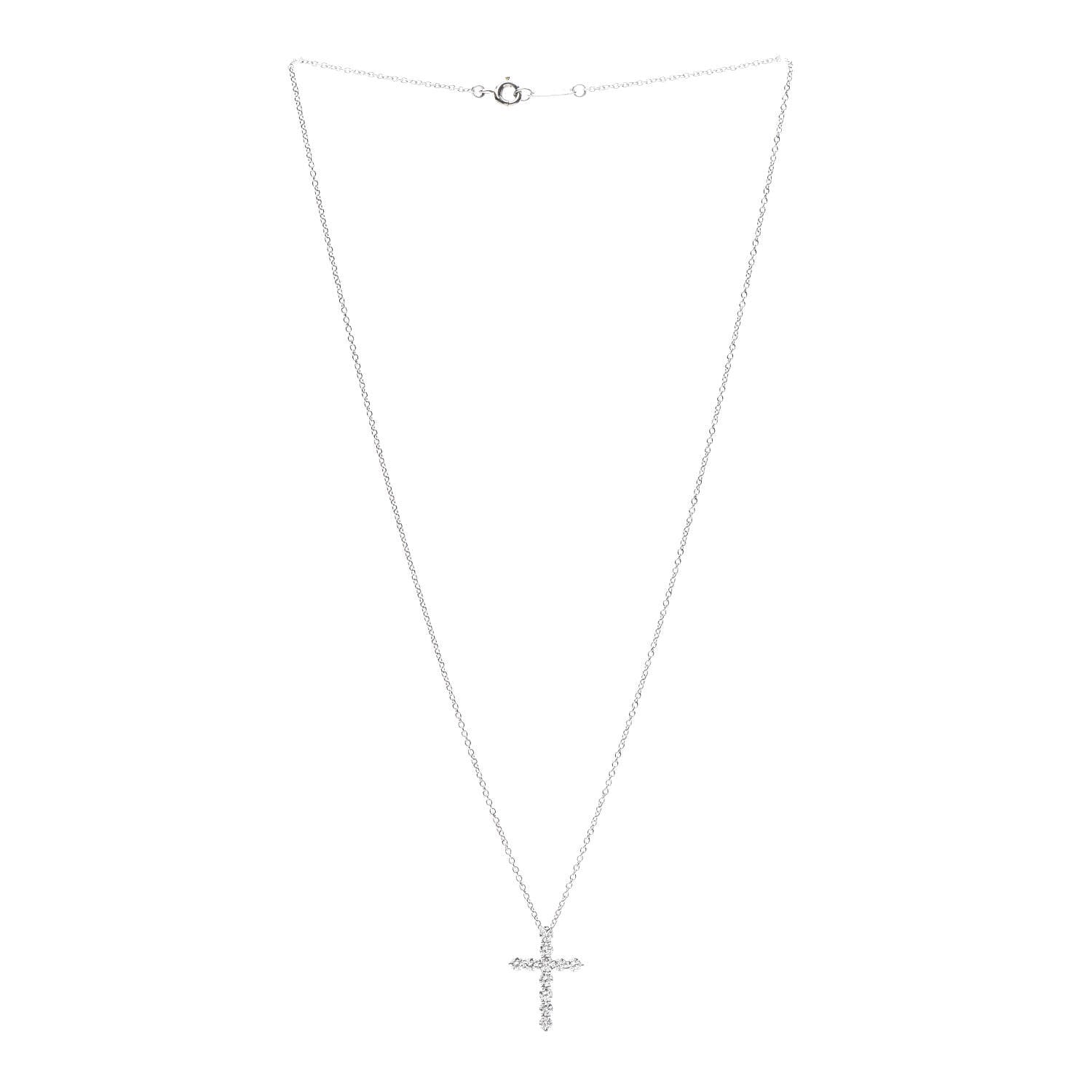 Tiffany Platinum Diamond Small Cross Pendant Necklace 3 of 4