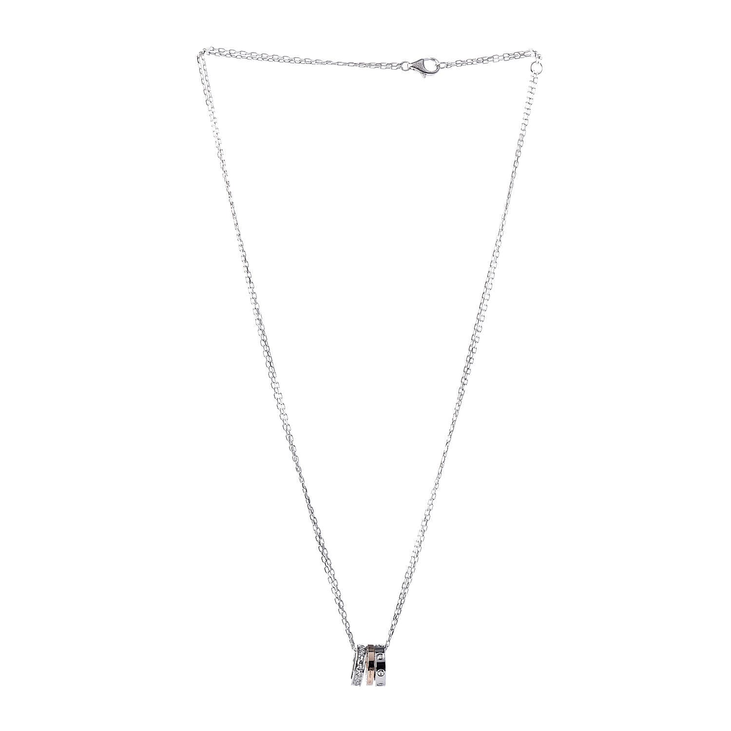 Cartier 18K White Pink Gold Diamond Three Ring LOVE Pendant Necklace 3 of 7