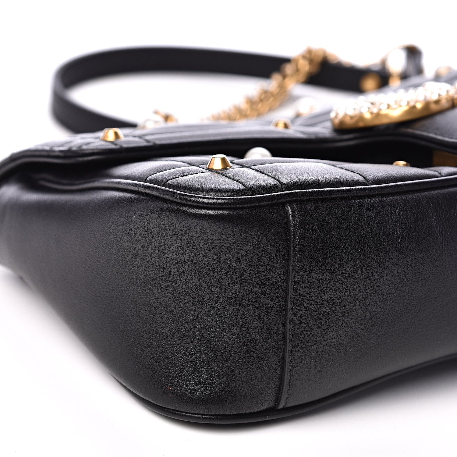 Gucci Calfskin Matelasse Studded Small Pearly GG Marmont Shoulder Bag Black 8 of 12