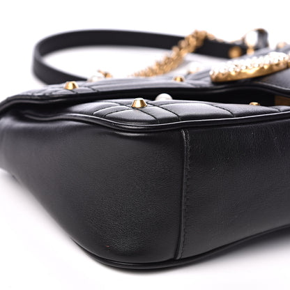 Gucci Calfskin Matelasse Studded Small Pearly GG Marmont Shoulder Bag Black 8 of 12