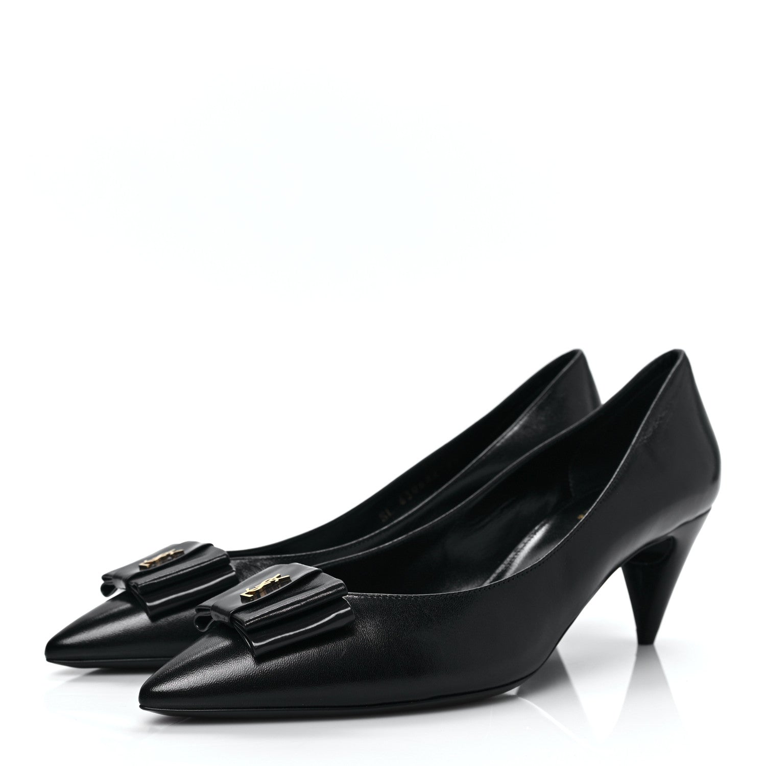 Saint Laurent Calfskin Bow Anais Pumps 39 Black Navy 3 of 9