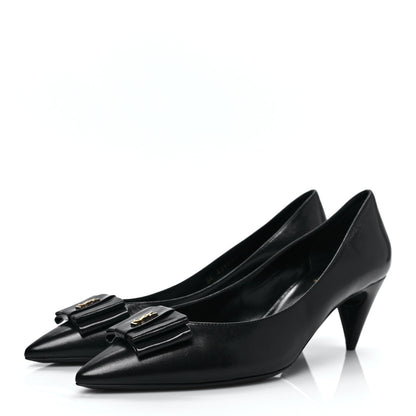 Saint Laurent Calfskin Bow Anais Pumps 39 Black Navy 3 of 9